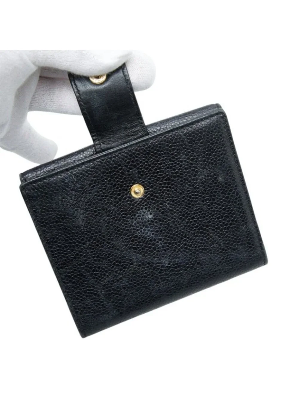 Chanel CC Logo Bifold Wallet Black Caviar Leather